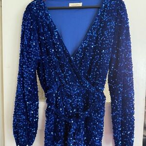 Blue Sequin Short Jumpsuit
